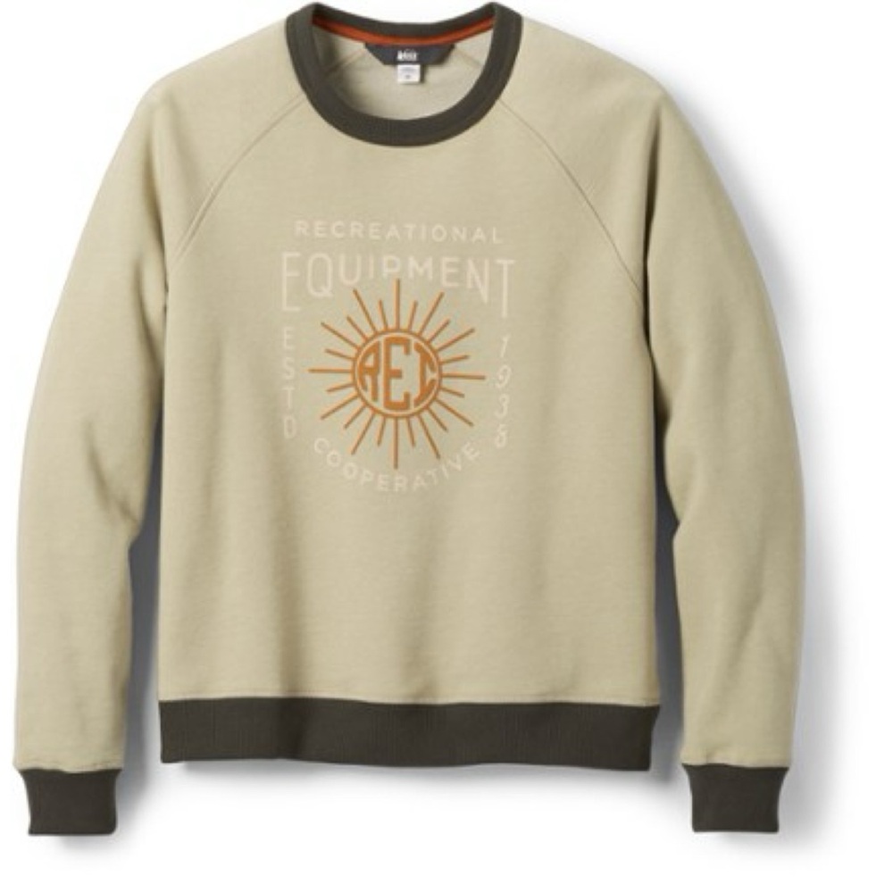 REI Co-op Sunburst Fleece Crewneck Sweatshirt Muted Sage Heather Green Ribbed